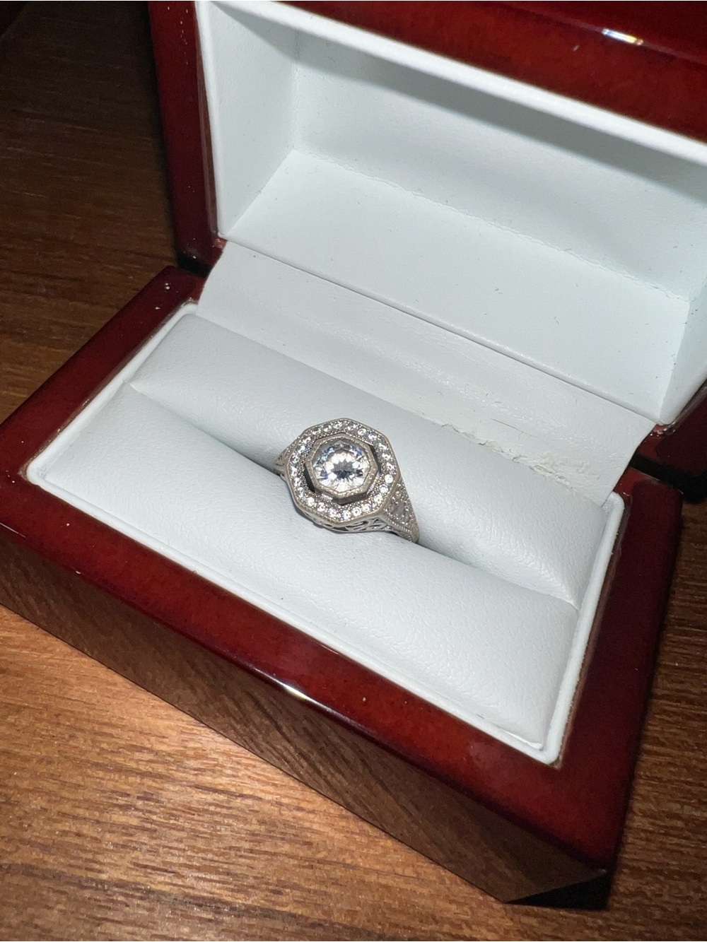 Vintage Style Sterling Silver White CZ Halo Ring Sz 5 - Picture 5 of 8